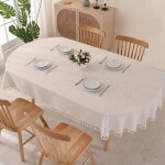 Nappe ovale beige nappe de table en coton et lin avec glands linge de table ovale pour ovale 140 x 220 ...
