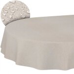 Nappe ovale coton / polyester 180x140 cm jacquard damass� uni beige / gris bord coup� lavable label