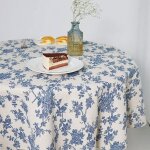 Nappe pastorale fleurie bleu en lin de coton nappe style fermier dintrieur et dextrieur de 140cm ronde ...