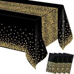 Nappe - nappe en plastique - lot de 4 nappes de f�te - nappes rectangulaires � pois noirs et dor�s - ...