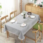 Nappe � rayures et pompons en coton anti - poussi�re pour centre de table de cuisine (rectangulaire 40 ...