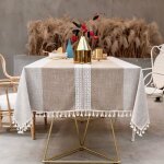 Nappe rectangulaire anti - taches en lin et coton avec bord �l�gant - lavable d�co table � manger marron ...