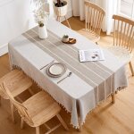 Nappe rectangulaire lin coton tablecloth rectangle 140x240 cm tassel nappe elegante pour table de cuisine ...