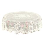 Nappe ronde en dentelle blanche  la main avec motif floral et rose pour table  manger lgante