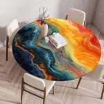 Cette nappe ronde dext�rieur imperm�able dun diam�tre de 80 cm style bord de mer.