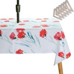Nappe ronde - largeight - 153 cm - �tanche - fleurs rouges - avec trou pour parasol