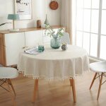 Nappe ronde en lin et coton - okz - 120 cm - anti - tache - lavable en machine - avec glands - beige ...