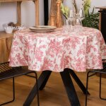 Nappe ronde toile de jouy plastifi�e carmin 150x150 cm