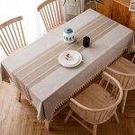 Nappe de table rectangulaire en coton et lin solide broderie � gland coton couverture de table en linge(140x22 ...