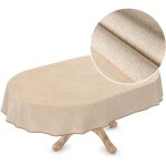 Nappe toile cir�e lavable beige aspect lin ovale 180 x 140 cm - 50% coton