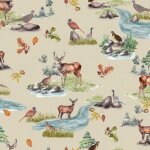Nappe toile cir�e au m�tre - largeur 140 cm - animaux de la for�ts - beige