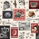 Nappe toile cirée au mètre - largeur 140 cm - coffee time - ecru Nappe toile cirée au mètre - largeur 140 cm - coffee time - ecru