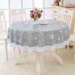 Nappe toile cir�e pvc rondeavec motif floral et dentellenappe ronde anti tache impermeable nappe(gris180cm) ...