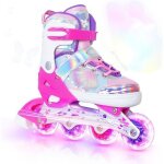 Nattork patins fille roses 4 tailles r�glables (32 - 36 eu) roues led papillon enfants