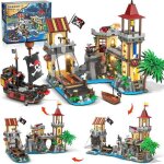 Navire pirate et base led insoon bateau pirate forteresse et quai 3 en 1 jouet de construction 1502 pices ...