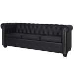 Nettlife canap chesterfield luxueux 3 places en cuir synthtique noir allure sophistique