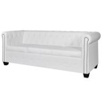 Nettlife canap chesterfield spacieux 3 places en cuir synthtique blanc design raffin