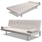 Nettlife canapé - lit convertible élégant avec deux oreillers en similicuir blanc crème style épuré Nettlife canapé - lit convertible élégant avec deux oreillers en similicuir blanc crème style épuré