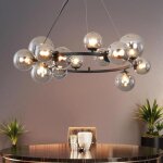 Nettlife lampe suspendue en verre pour salon - lampe suspendue 14 ampoules g9 - lustre gris fum - boule ...