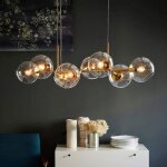 Lustre lin�aire - nettlife - lustre lin�aire moderne - globes en verre transparent - structure dor�e ...