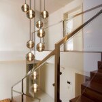 Lustre suspension - nettlife - 10 lampes - abat - jours verre ambre - hauteur r�glable - m�tal 41x41x200 ...