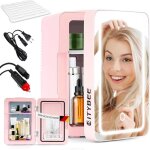 Mini r�frig�rateur - nettlife - mini 6l - 12v / 230v - silencieux - miroir & �clairage led (rose)