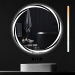 Miroir de salle de bain - nettlife - miroir rond 80 cm - �clairage led dimmable - ip44 - blanc m�tal