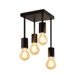 Nettlife plafonnier rtro noir - e27 4 spot mtal lampe de cuisine carre vintage lustre pour salon hall ...