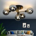Plafonnier de salon - nettlife - plafonnier 5 lampes - boules de verre - douille g9 - gris fum�