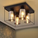 Plafonnier - nettlife - 4 ampoules e27 - noir - m�tal - style industriel r�tro