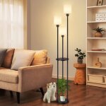 Lampadaire salon - nettlife - mod�le �tag�re 3 lampes - e27 - noir - m�tal