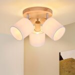 Nettlife spot de plafond 3 ampoules rond bois - plafonnier led spot plafonnier e14 spot orientable 350� ...