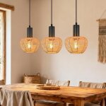 Suspension - nettlife - 3 lumi�res - rotin osier - abat - jour corde de chanvre - douille e27
