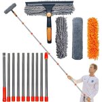 Nettoyeur de vitres 2 en 1 avec raclette et plumeau port�e de plus de 6 m ? outil rotatif avec perche ...