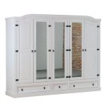New mexico armoire 5 portes avec 3 portes miroirs 2 portes lambriss�es et 3 tiroirs en blanc cir�.