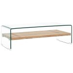 New table basse bar contemporaine clair 98x45x31 cm verre tremp� 50082