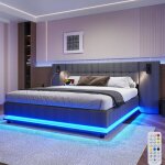 Newrgy lit double 180x200 avec bande lumineuse led multicolore et usb t�te de lit avec spot lit rembourr� ...