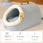 Niche pour chat chauffante semi - ferme avec poignes design ins bleu taille l