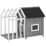 Niche pour chien extrieur - pawhut - avec terrasse porte  lamelles toit en bitume - bois - gris