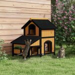 Niche maison chat bois sapin 2 niveaux niche ext�rieure toit asphalte jardini�redesign sur�lev� jaune ...