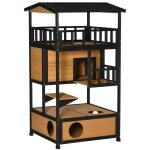 Niche maison pour chat bois sapin 4 niveaux + escaliers toit asphalte r�sistant hiver 75. 5x75x137cm ...