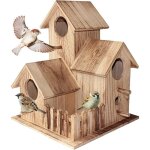 Nichoir oiseaux bois original ext�rieur cabane sauvage suspendue jardin abri m�sange bleue canari