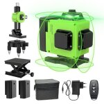 Niveau laser vert autonivelant - 16 lignes - 2 batteries rechargeables - niveau laser rotatif avec support ...