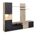 Niver - meuble tv mural avec banc tv et colonne led incluse et aspect bois noir