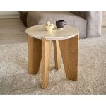 Noeva - bout de canap� - pieds en ch�ne - plateau effet travertin - 50 cm - bois / beige