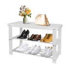 Noir banc  chaussures  3 niveaux en bambou meuble de rangement  chaussures pour entre tagre dorganisateu ...