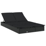 Noir chaise longue �?2 places)bain de soleil - pour vacances 2 personnes - avec coussins noir r�sine ...