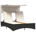 Noir chaise longue?double)bain de soleil - pour vacances 2 personnes - et auvent et coussins noir r�sine ...
