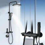 Noir colonne de douche mural avec 4 fonctions syst�me de douche avec 29cm 19cm t�te de douche 3 modes ...