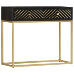 (noir) table console noir et dor 90x30x75 cm bois de manguier massif 489516